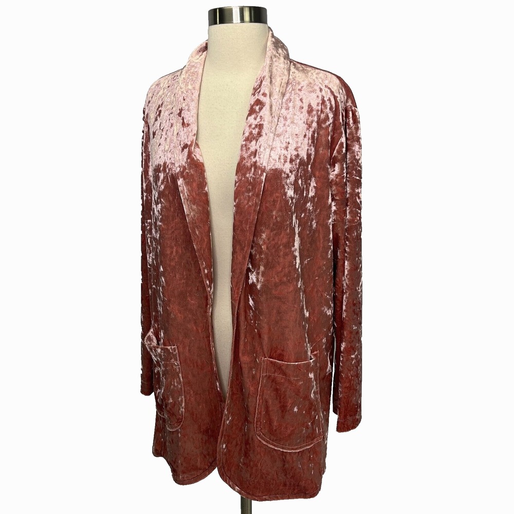 Allen Schwartz Pink Crushed Velvet Open Blazer Sz M Holiday Feminine - Picture 1 of 16